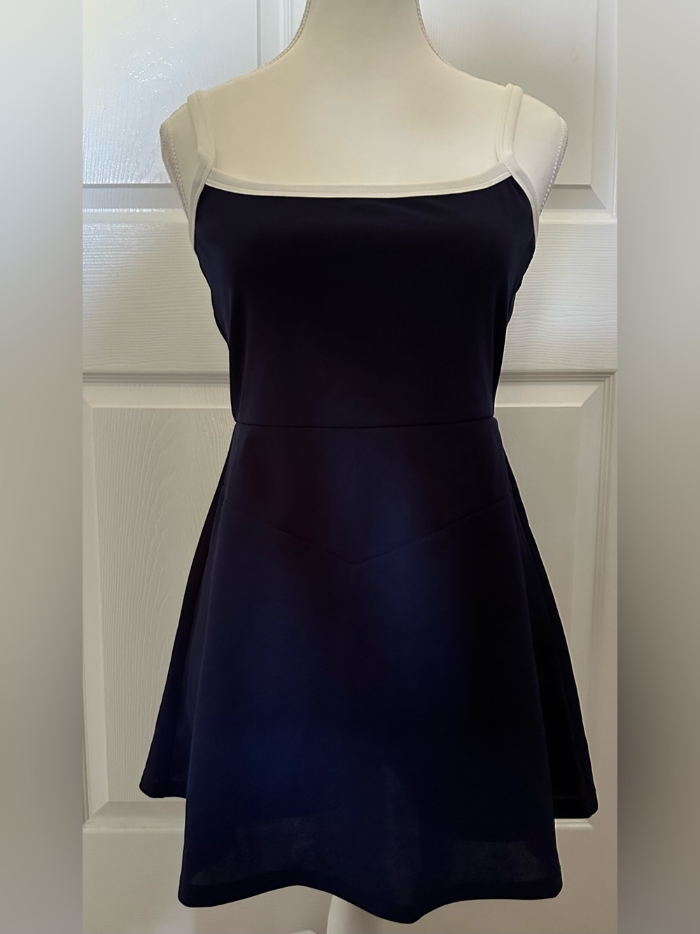 Lucy in the Sky White Trim A-line Romper in Navy